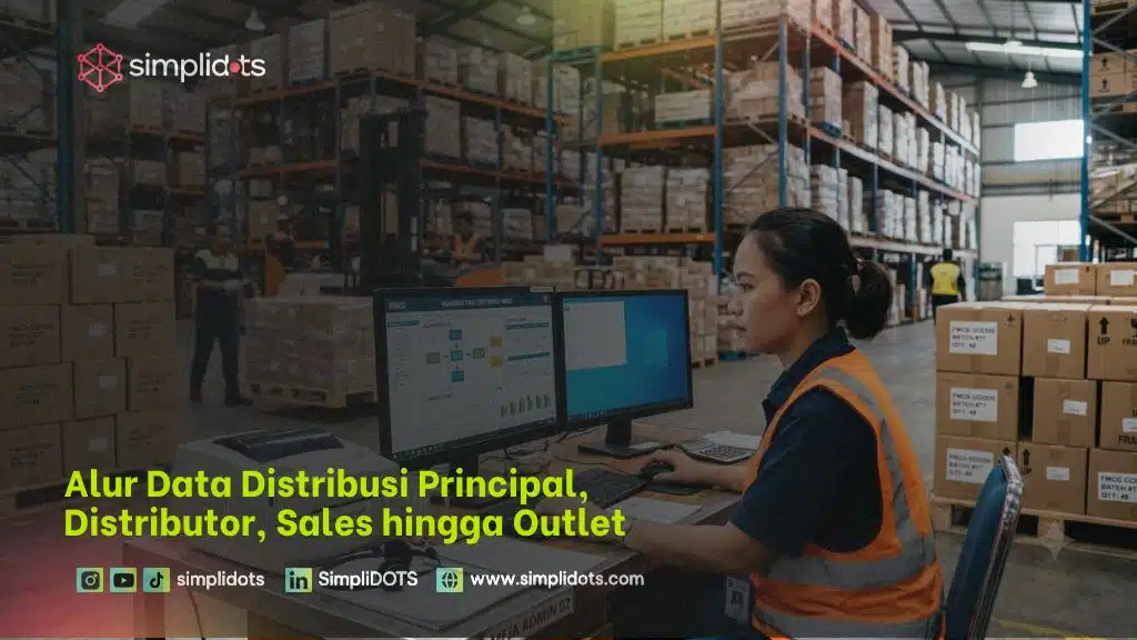 Ilustrasi alur data dua arah dari principal ke distributor, sales, dan outlet