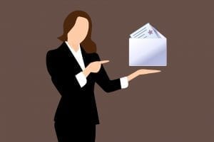 illustration of women in suit holding a digital mail